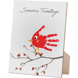 Seasons Tweetings Cardinals DIY Handprint Making Wooden Sign with Stand 8.5x11'', Christmas Crafts Hanging for Preschool Family Activities, Keepsake Ideas Winter Gifts for Mom, Dad, Grandpa, Grandma