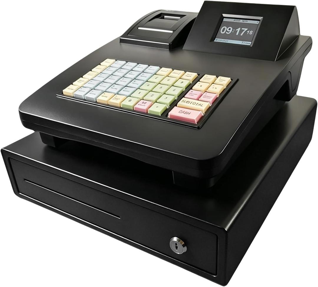 Electronic Cash Register for Small Business, POS System with Receipt Printer for Retail and Restaurant, Simple Cashier Register with Manual Override, Cajas Registradoras para Negocios