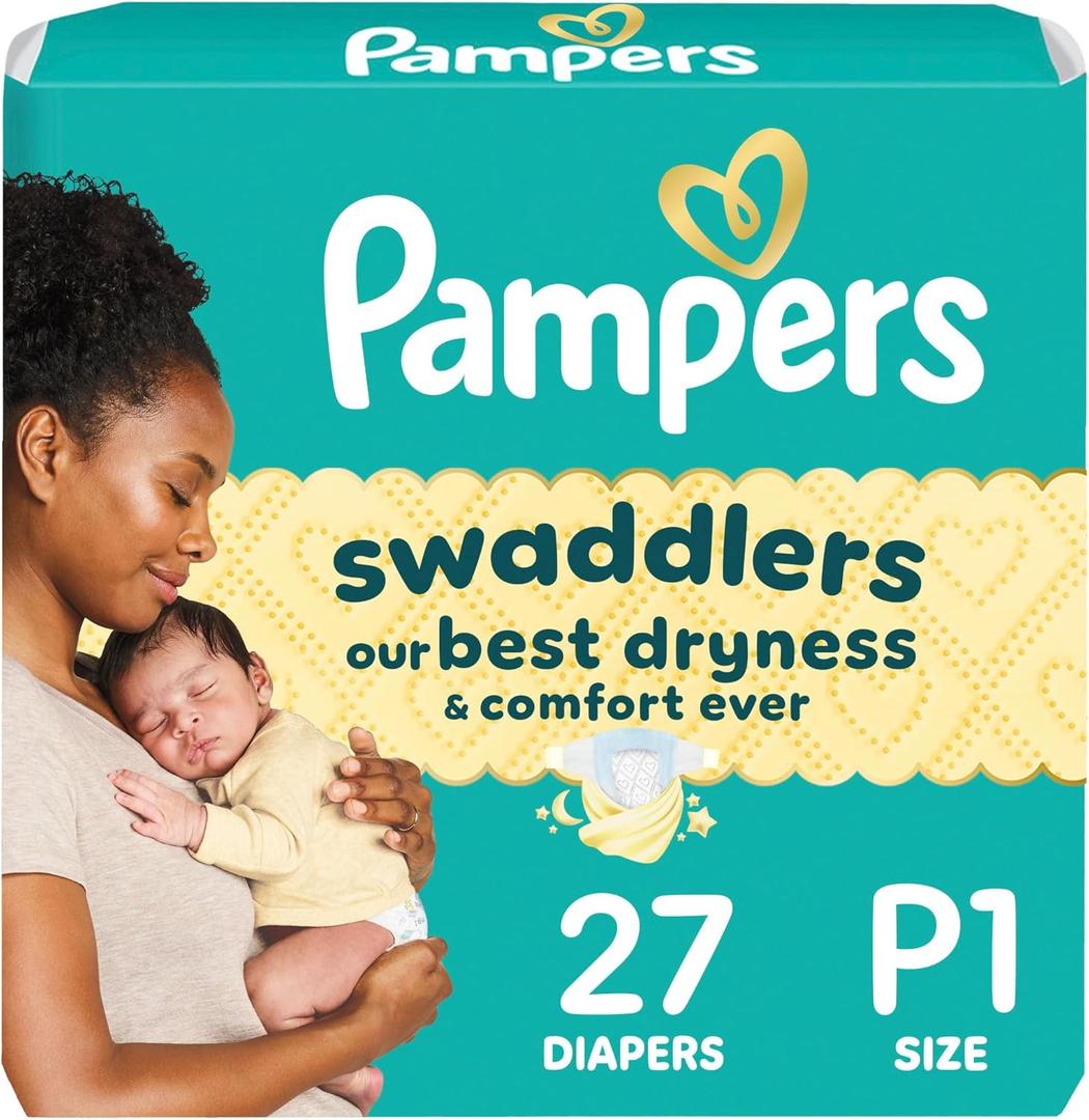 Pampers Baby Diapers - Swaddlers - Size P1, 27 Count, Ultra Absorbent Disposable Preemie Diaper