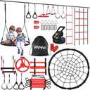 Hapfan 50 ft Ninja Warrior Obstacle Course for Kids with Tree Swing, Portable Slackline Swing Set with Weather-Proof Obstacles, Tree Jungle Gym Outdoor Playset for Backyard Outside