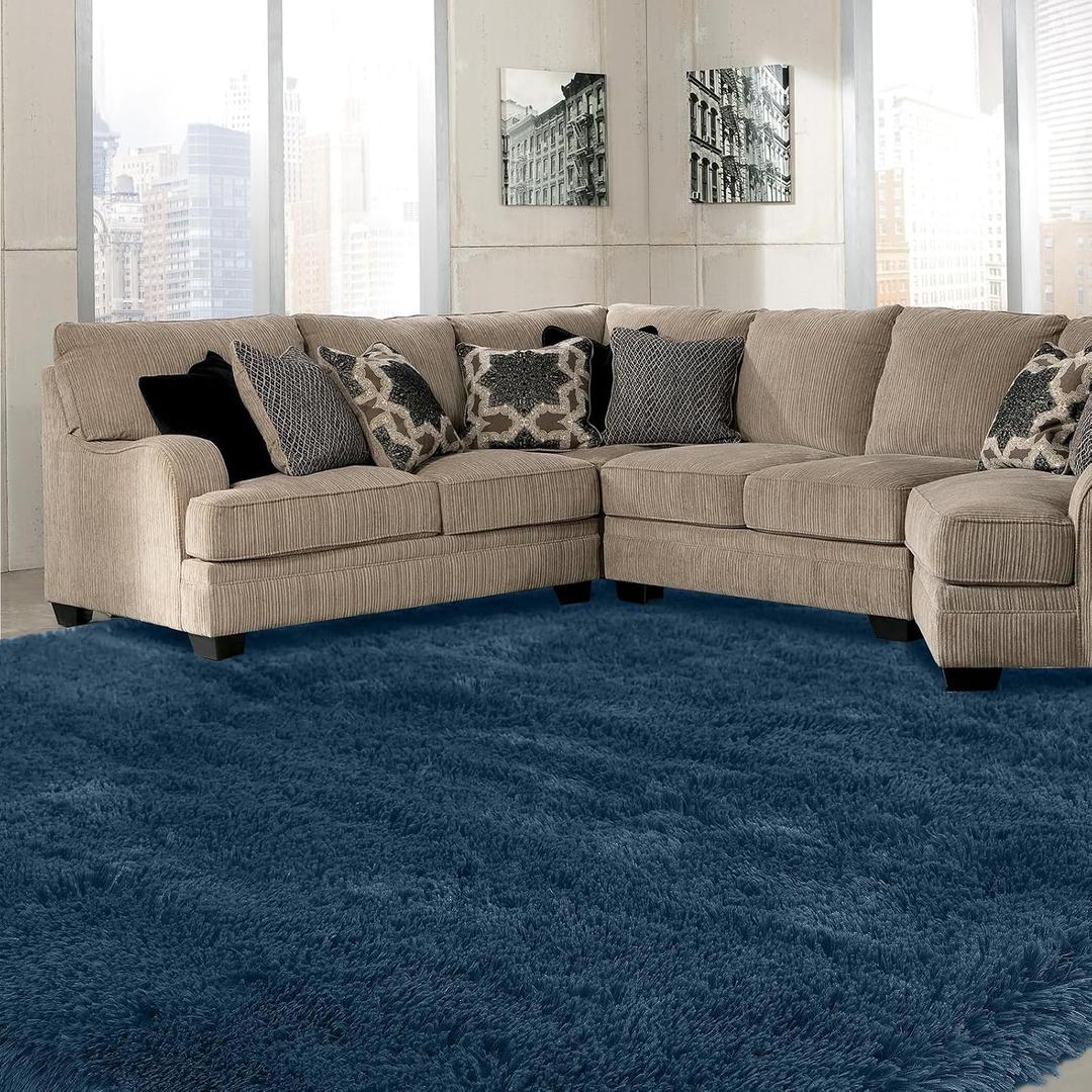 9x12 shag Rug Living Room: Large Area Rug 9 x 12 for Living Room - Navy Blue Rug for Bedroom Soft Fluffy Carpet (Navy Blue/9 by 12 Feet)
