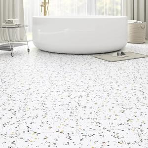 20-Pack 20 Sq.Ft Peel and Stick Floor Tiles Vinyl Matte Pattern Flooring, 12 x 12 Self Adhesive Vinyl Flooring DIY for Kitchen, Bathroom, Laundry, White Terrazzo Marble