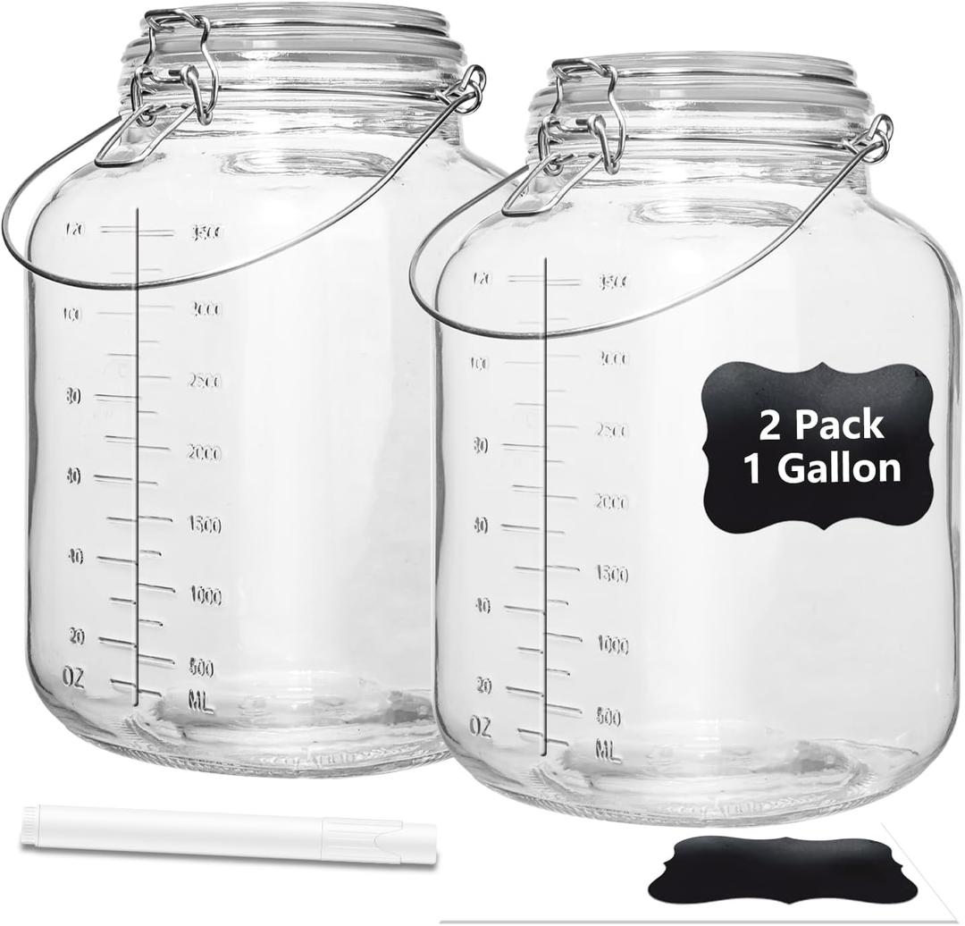 1 Gallon Super Wide Mouth Glass Jars with Airtight Lids,2 Pack Gallon Mason Jars Glass Storage Container for Canning,Pickling,Fermenting