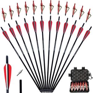 18 20 22 Inch Carbon Crossbow Bolts and Crossbow Broadheads Set,12 Pcs Hunting Carbon Arrows for Crossbow with Broadheads 12 Pcs for Hunting Crossbow Arrows