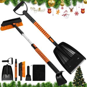 5-in-1 Extendable Snow Shovel and Ice Scraper for Car, 31"-40" Snow Brush with Squeegee, Pivoting Brush Head & Foam Grip for Windshield, Truck, SUV