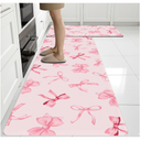 Bow Rugs for Kitchen Floor, 2PCS Anti Fatigue Pink Bow Mats for Kitchen Floor Rubber Non Slip, Washable Cushioned Bowknot Carpet Rug for Sink Laundry Gifts for Christmas 15.7"×27.5" +15.7"×47" 3.5mm