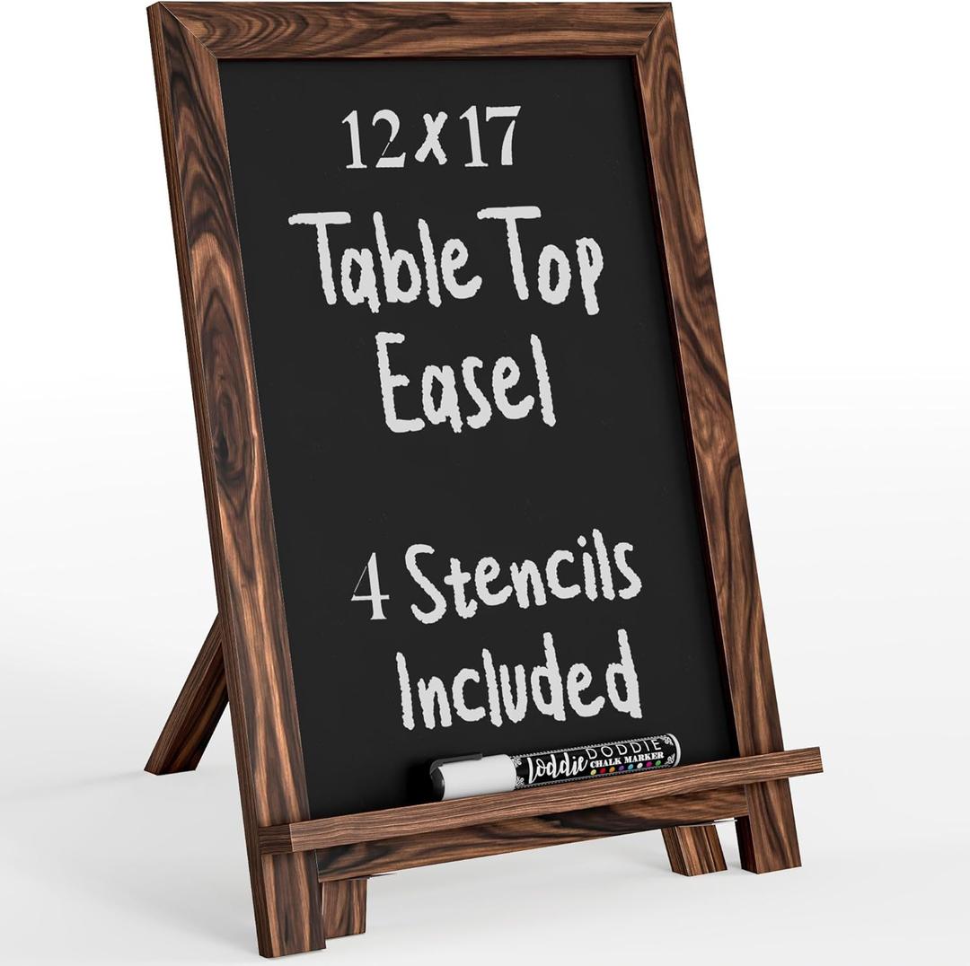 Loddie Doddie Rustic Wood Tabletop Chalkboard Easel - Dark Brown, 12" x 12" - Adjustable Stand for Wedding Favors - Display for Place Cards - Rustic Sign for Farmers Market Decor
