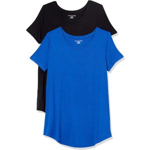 Amazon Essentials Women's Short-Sleeve Scoopneck Tunic Tops, Pack of 2 (Cobalt Blue/Black)