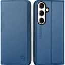 SHIELDON Wallet Case for Galaxy S25 6.2", Genuine Leather Magnetic Case with RFID Blocking Card Holder Kickstand Shock Absorbing Protective Cover Compatible with Galaxy S25 5G 2025 - Royal Blue