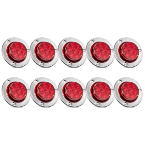 Partsam 10Pcs 2 inch Red 7LED Side Marker Clearance Light Turn Signal with Stainless Steel Bezel For Trailer Truck, High/Low Brightness