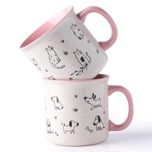 AmorArc 22 OZ Large Ceramic Coffee Mugs Set of 2, Oversized Mugs With Big Handle for Men Women Dad Mom, Big Mug With Textured Dogs Cats Patterns for Office & Home -Microwave Safe, 2 Pcs-Pink