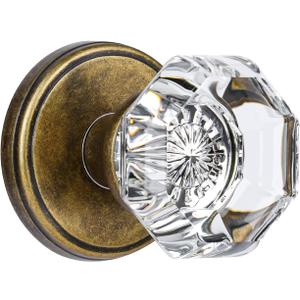 Crystal Door Knobs Interior, Vintage Passage Glass Antique Brass Door Knobs Octagon for Hall Closet