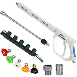 janz Pressure Washer Gun Kit, 5000 PSI White High Power Washer Gun with M22 Fittings, 1/4'' Quick Connector, 5 Spray Nozzle Tips and Nozzle Holder