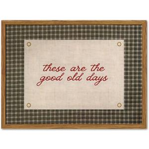 Framed These Are The Good Old Days Wall Art, Vintage Family Inspirational Quote Pictures Wall Decor, Retro Green Gingham Paintings Prints Motivational Home Decor for Living Room Bedroom 16x24 inch