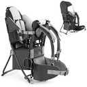 besrey Baby Backpack Carrier, Toddler Hiking Backpack with Safety 3-Height Seat, Adjustable Straps&Waist Belt, Foldable Frame Lightweight Large Capacity Child Carrier for Hiking (Shiny Black)