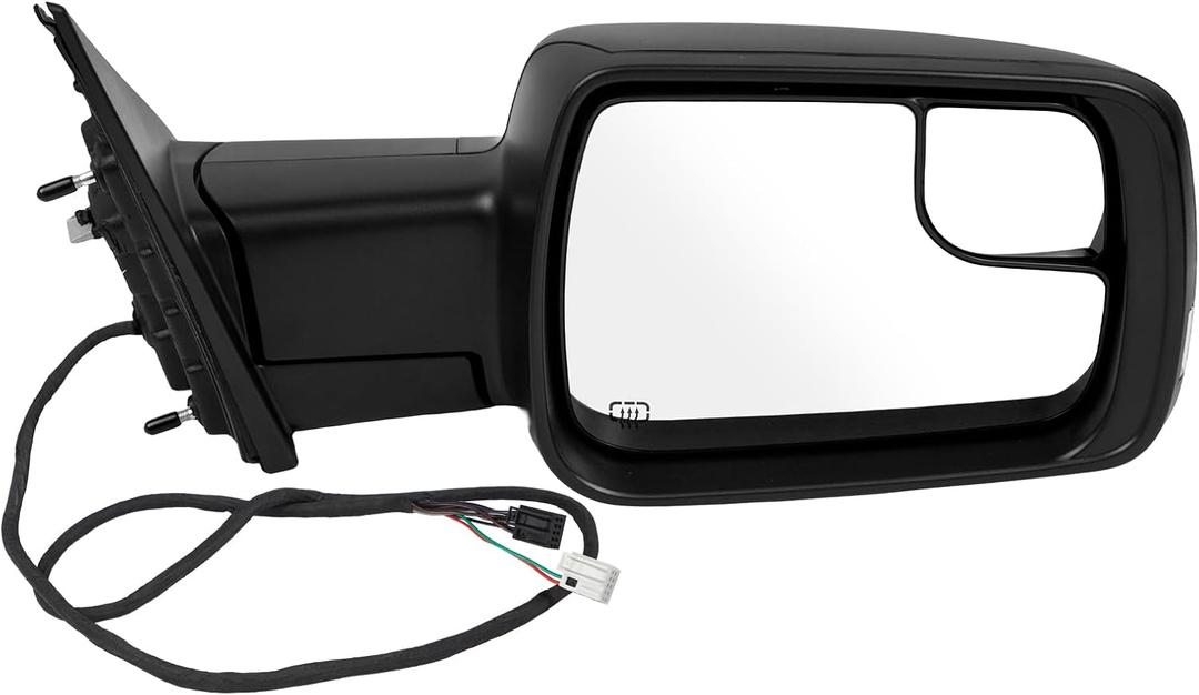 Left Driver Side Matte Black Mirror Compatible With Ram 1500 2019-2025 Power Folding Heated Mirror With Turn Signal Puddle Light Temperature Sensor Replacement for 68462769AB (14Pins)