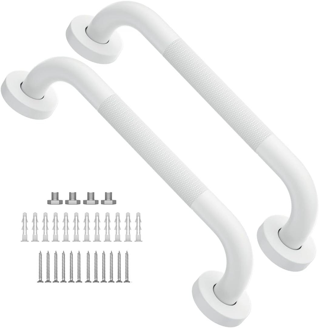 12 Inch Anti Slip Shower Grab Bar Oil Rubbed White, Munzong Bathroom Grab Bar, Knurled Bathroom Balance Bar,Safety Hand Rail Support Handicap Elderly Injury Senior Assist Bath Handle