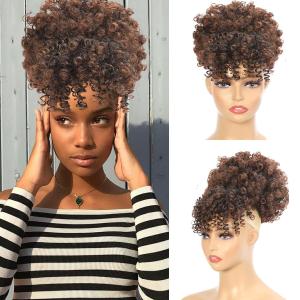 SuyiIRL Afro Puff Drawstring Ponytail with Faux Bangs Blonde Ponytail Extension Short Curly Hair Extensions Updo Hairpieces Ponytail Extension for Black Women Natural Hair Ponytail (T2/33)