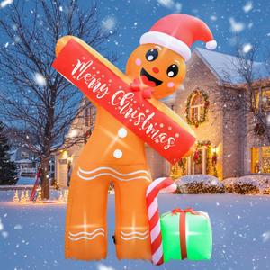 8FT Tall Christmas Inflatables Gingerbread Man Outdoor Decorations, Christmas Blow Up Yard Inflatable with Built-in LEDs for Xmas Indoor Holiday Party Home Garden Lawn Photo Prop Decor