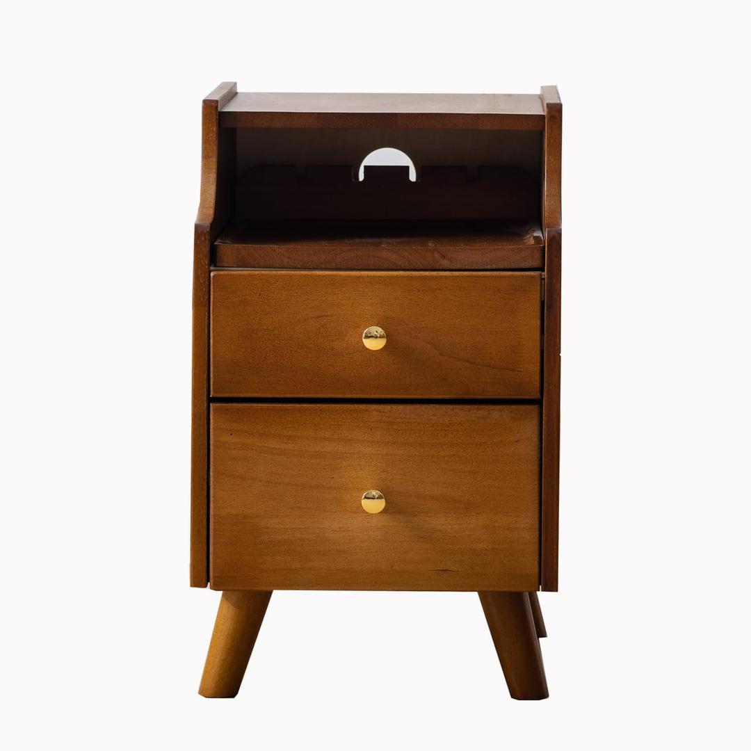 latifolia Solid Wood Nightstand, 2-Drawer Small Nightstand, Narrow Bedside Table with Shelf Storage(Walnut, 11.81''W) latifolia Solid Wood Nightstand, 2-Drawer Small Nightstand, Narrow Bedside Table with Shelf Storage(Walnut, 11.81''W)
