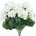 CISDUEO 2 Pcs Artificial Geraniums for Outdoor Silk Flowers White Artificial Geranium Bush Faux Flowers Geraniums for Floral Home Decor Indoor Garden Patio Grave Cemetary Vase Table Centerpiece