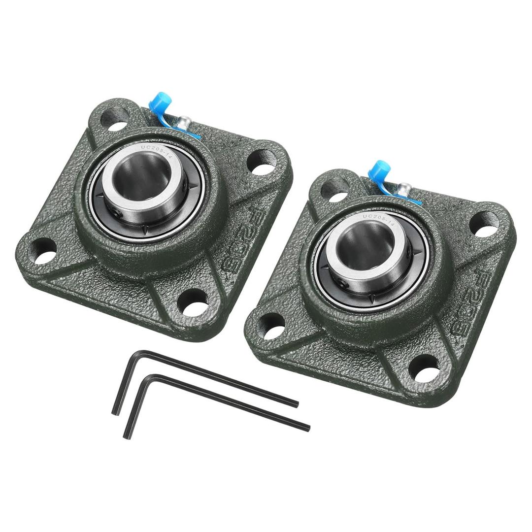 uxcell 2pcs UCF205-14 Pillow Block Bearings 7/8 inch Bore Self Alignment, Solid Cast Iron Base Square Flange Mounted Chrome Steel Bearings