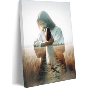 Jesus Hugging Woman Canvas Wall Art Jesus And Girl Paintings Pictures Wall Decor Christian Healing Embrace Bible Stories Poster Printing Artwork for Bedroom Living Room Church Dining Home Decoration (24L"x36W")