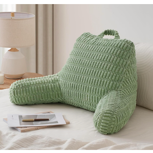 Blissful Diary Reading Pillow, Backrest Pillow with Shredded Memory Foam for Adult & Children, Designed for Bed and Couch Sitting Up, Includes Arms, Pockets and Washable Cover, Sage Green