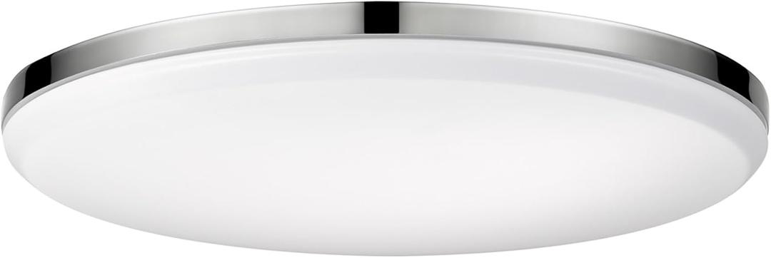 Globe Electric 65584 14" Integrated LED Flush Mount Ceiling Light, Chrome Finish, Frosted Shade, Slim Low Profile, 2200 Lumens, 3000K Warm White, Energy Star Certified
