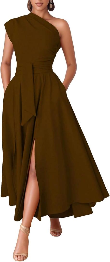 Kwunbwa One Shoulder Dresses for Women Elegant Asymmetrical A Line Flowy Formal Evening Gowns Party Cocktail Dress Large