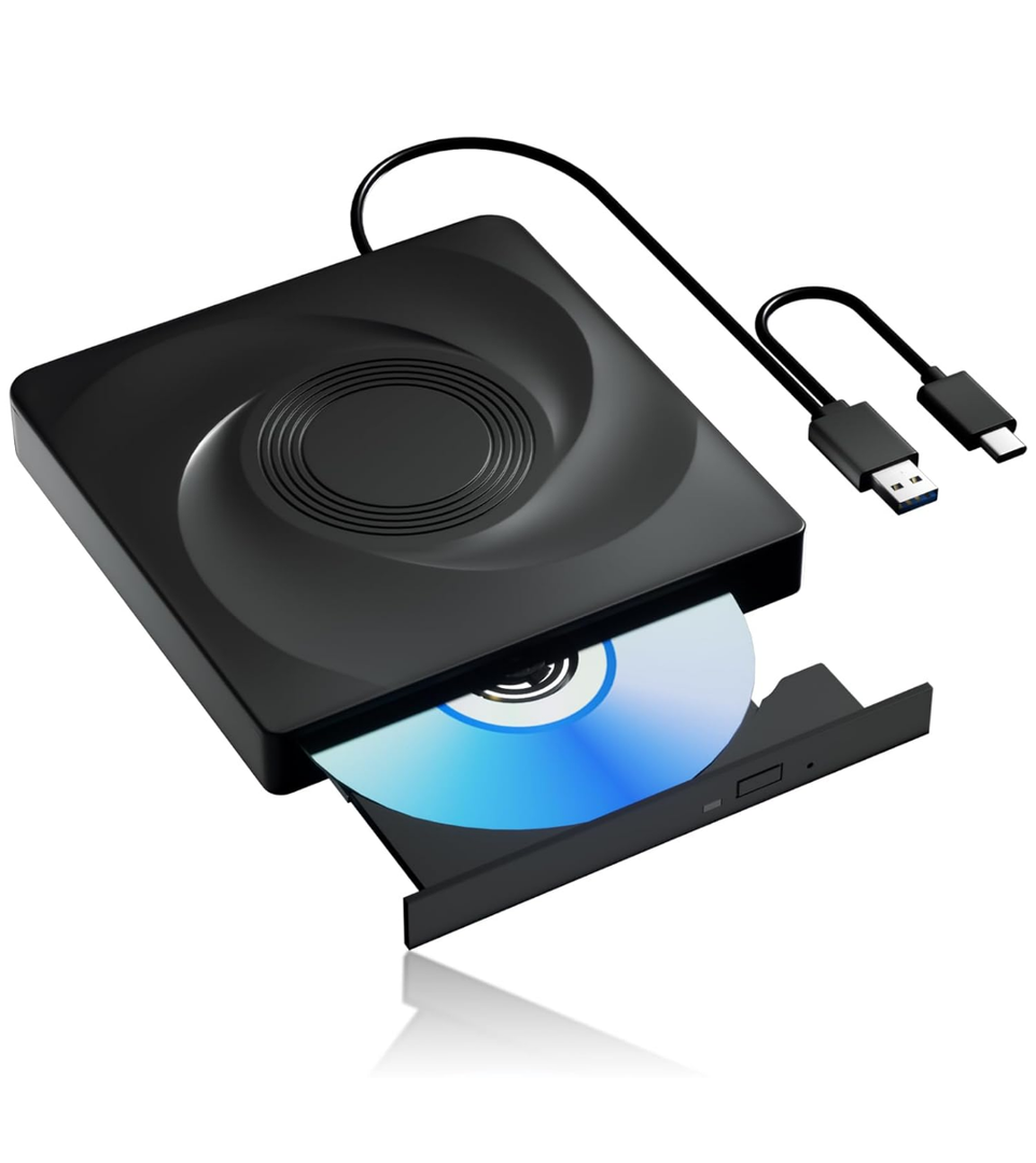 External CD/DVD Drive for Laptop External DVD Drive, DVD Player Portable CD Reader for Laptop, CD Burner Compatible with PC Windows 11/10//7 Linux Mac OS