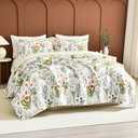 Sanracie Oversized King Quilt 120"x120",100% Cotton Floral Bedspreads California King Extra Large Yellow Flowers Green Plant Pattern Printed Floral Bedding Coverlet Lightweight 3Pcs for All Season