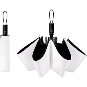 Cuby UV Sun Umbrella Compact Folding Umbrella lightweight Portable Manual Travel Umbrella for Rainproof & 99% UV Protection with Black Anti-UV Coating (White)