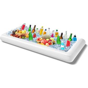 Inflatable Ice Serving Buffet Bar with Drain Plug - BBQ Picnic Pool Party Supplies Buffet Salad Food & Drinks Tray for Party Picnic & Camping (Pack of 1, 53 x 25.6 inches)