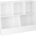 DINZI LVJ Toy Storage Organizer, Kids Bookshelf, Wood Toy Storage Cabinet, 5 Cubby 2-Tier Children Bookcase, 39.4" L Toddler Book Shelf for Playroom, Living Room, Nursery, Hallway, School, White