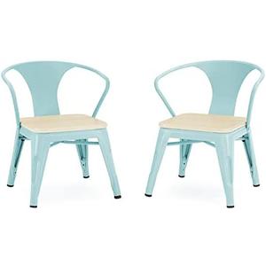 Delta Children Bistro 2-Piece Chair Set, Aqua Metal/Natural Birch