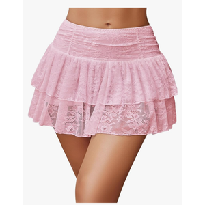 Avidlove Women's Y2k Lace Layered Mini Skirt High Waist Ruffle Skirt Skort Boho Outfits Micro Shorts, 3XL
