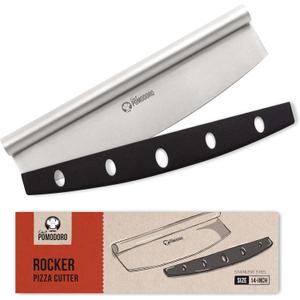 Chef Pomodoro Pizza Cutter Rocker Knife with Protective Cover, Multipurpose 14 Inch Mezzaluna Chopper with Super Sharp Stainless Steel Blade, Blade Cover, Premium Pizza Accessories Dishwasher Safe