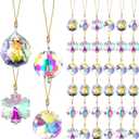 XunYee 36 Pcs Crystal Glass Christmas Balls Ornaments, 1.18" Mini Hanging Crystal Prism Xmas Tree Decorations Pendants for Home Wedding Birthday Party Holiday Decorations(AB Color,Mixed Styles)