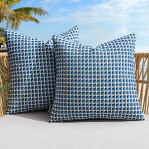MIULEE Pack of 2 Outdoor Throw Pillow Covers Decorative Farmhouse Square Waterproof Pillows for Tent Patio Garden Balcony Sofa, 18x18 Inch Blue