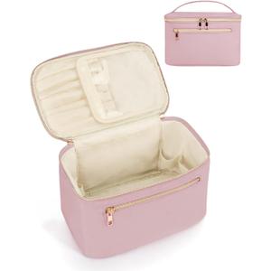 Wandering Nature Large Makeup Bag, Travel Make Up Organizer Cosmetic Brush Bags Case for Women in in Fabric,Pink,Patent Pending