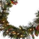 National Tree Company 9 ft Pre-Lit Wintry Pine Flocked Artificial Christmas Garland, Christmas Decoration with Pinecones, Red Berries, 100 Clear Lights, 184 Tips, Green, 108X12X6