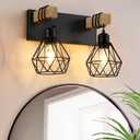 Farmhouse Vanity Light for Bathroom, 2-Light Wood Bathroom Vanity Light Fixtures Over Mirror, Rustic Sconces Wall Lighting with Metal Lampshade for Living Room, Bedroom, Hallway