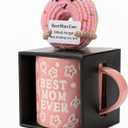 Mothers Day Gifts, Best Mom Ever Gifts for Mom from Daughter, Pink Floral Embossed Pattern Mother's Day Mug and Handmade Donut Crochet Gifts Set