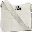 Anti Theft Crossbody Bags for Women, Quilted Puffer Travel Purses Shoulder Hobo Bag Handbag with Guitar Strap (Beige)