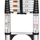 Soctone Telescoping Ladder, 10.5 FT Button Retraction Aluminum Extension Ladder with 2 Triangle Stabilizers, Multi-Purpose Ladder with Slow Down Design, 330lbs Max Capacity for House Daily Life (10.5FT ( A Button ))