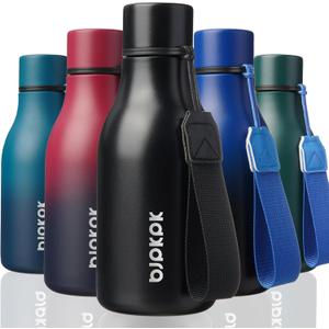 BJPKPK Insulated Water Bottles, 12oz Stainless Steel Metal Water Bottle with Strap, BPA Free Leak Proof Thermo, Mugs, Flasks, Reusable Water Bottle for Sports & Travel, Black