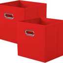 ShellKingdom Storage Bins, Foldable Fabric Storage Cubes And Cloth Storage Organizer Drawer with Metal Handle For Closet And Toys, 11 X 10.5 X 10.5 INCH, 2 Pack (Red)