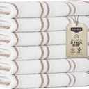 Luxury Hand Towels Bathroom Soft: 6 Packs 14X30 Stripes White Face Towel 100% Cotton Turkish Highly Absorbent Decorative Quick Dry Multi-Purpose Bath Kitchen Hotel Spa Gym (04 Brown Multiple Stripes)