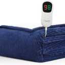Homemate Electric Heated Blanket Twin - 62"x84" Heating Blanket Twin Size 1/2/4/6/8 Hours Auto-Off 10 Heat Level Over-Heat Protection Soft Flannel Sherpa ETL Certification (62 Inch x 84 Inch, Blue (Striped))